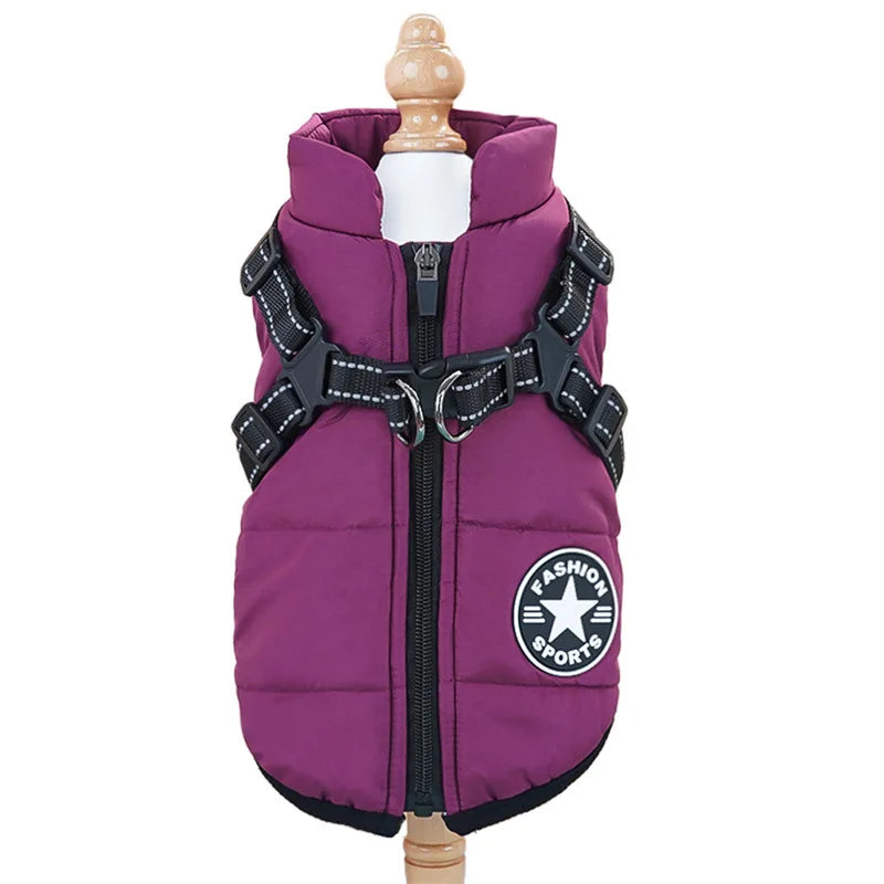 Luxury Winter Dog Coat with Built-in Harness - Waterproof Warm Vest for Small Breeds